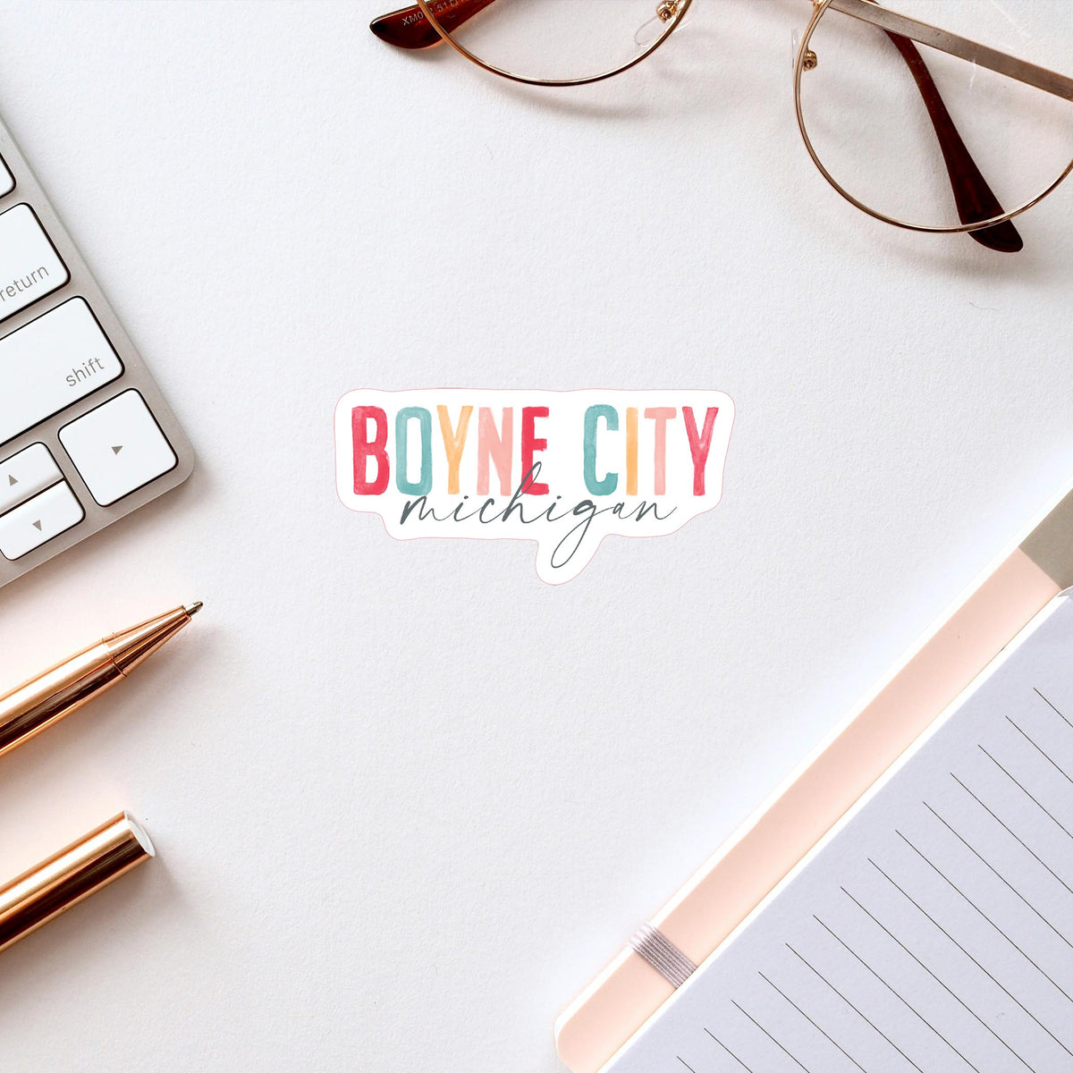 Vinyl Sticker-Watercolor City Boyne City Michigan -2