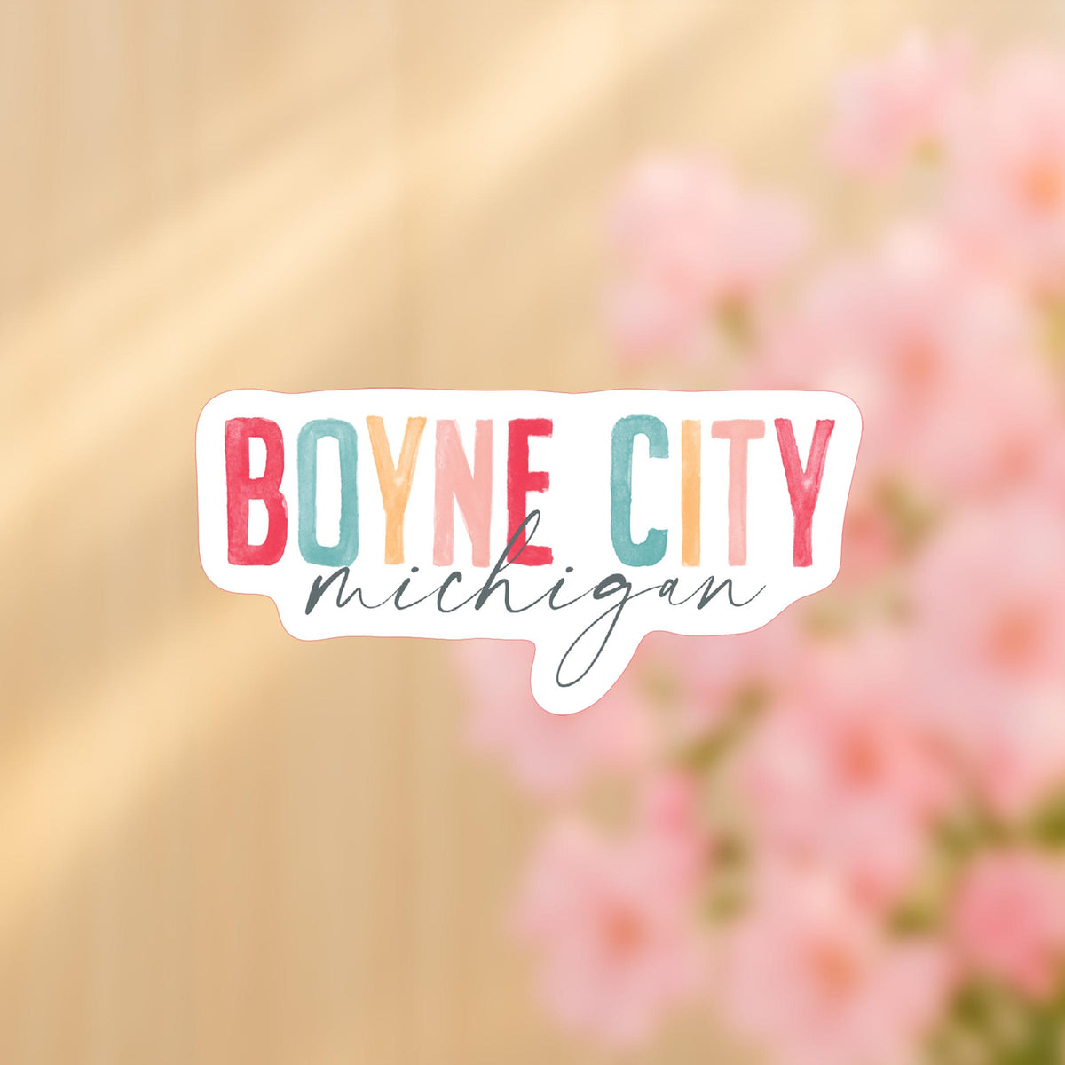 Vinyl Sticker-Watercolor City Boyne City Michigan -4
