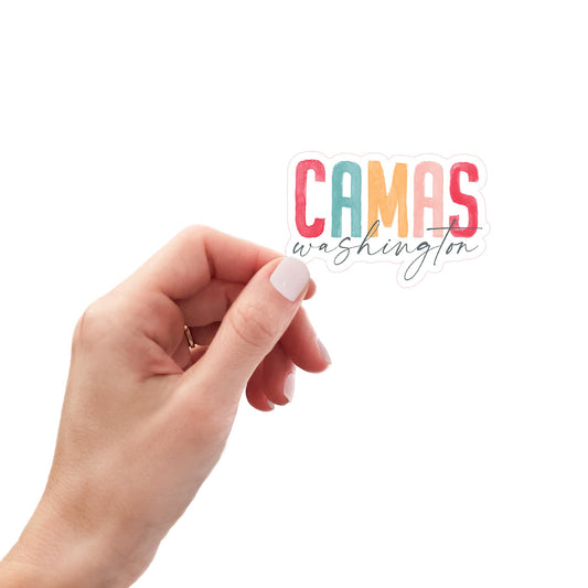 Vinyl Sticker-Watercolor City Camas Washington -0