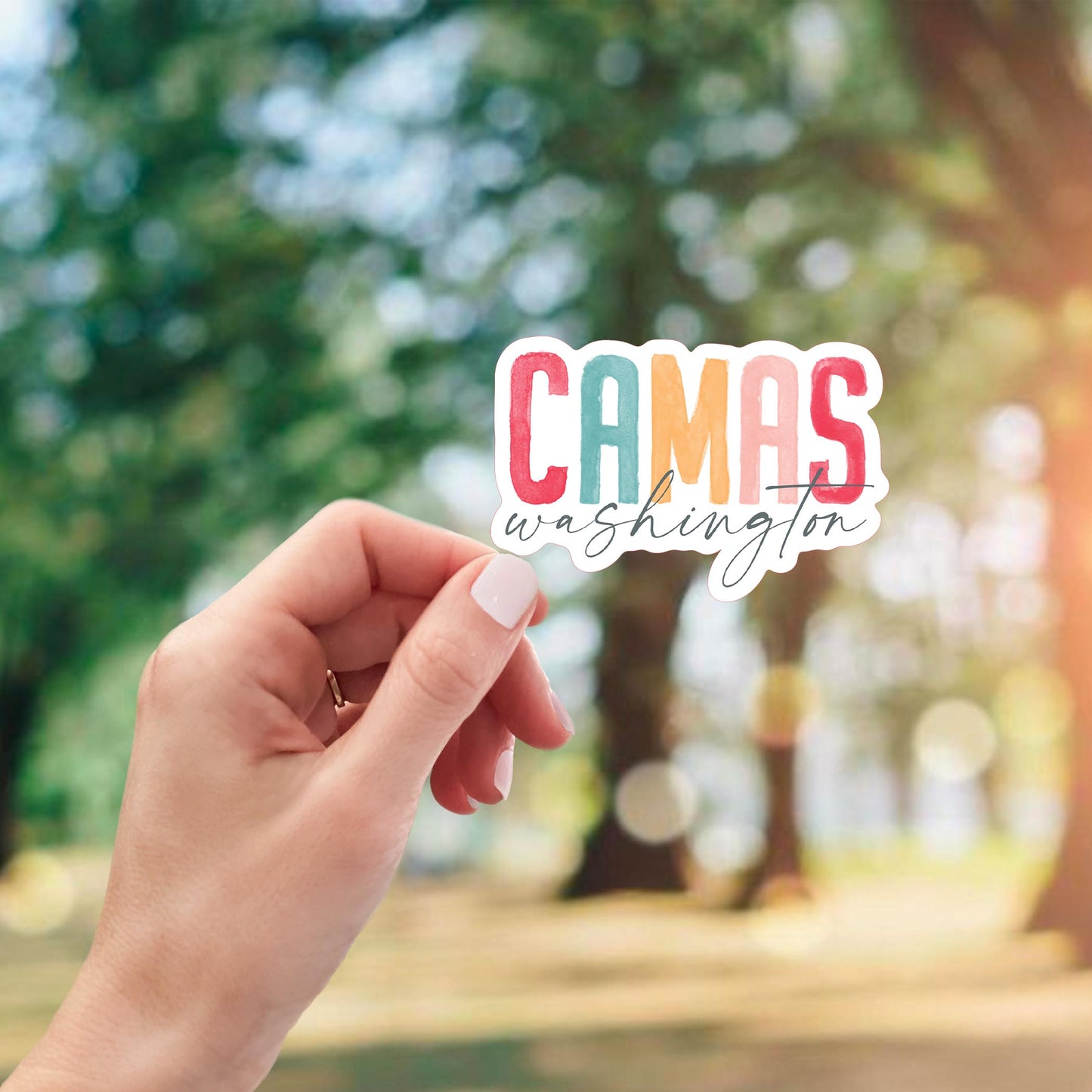 Vinyl Sticker-Watercolor City Camas Washington -2
