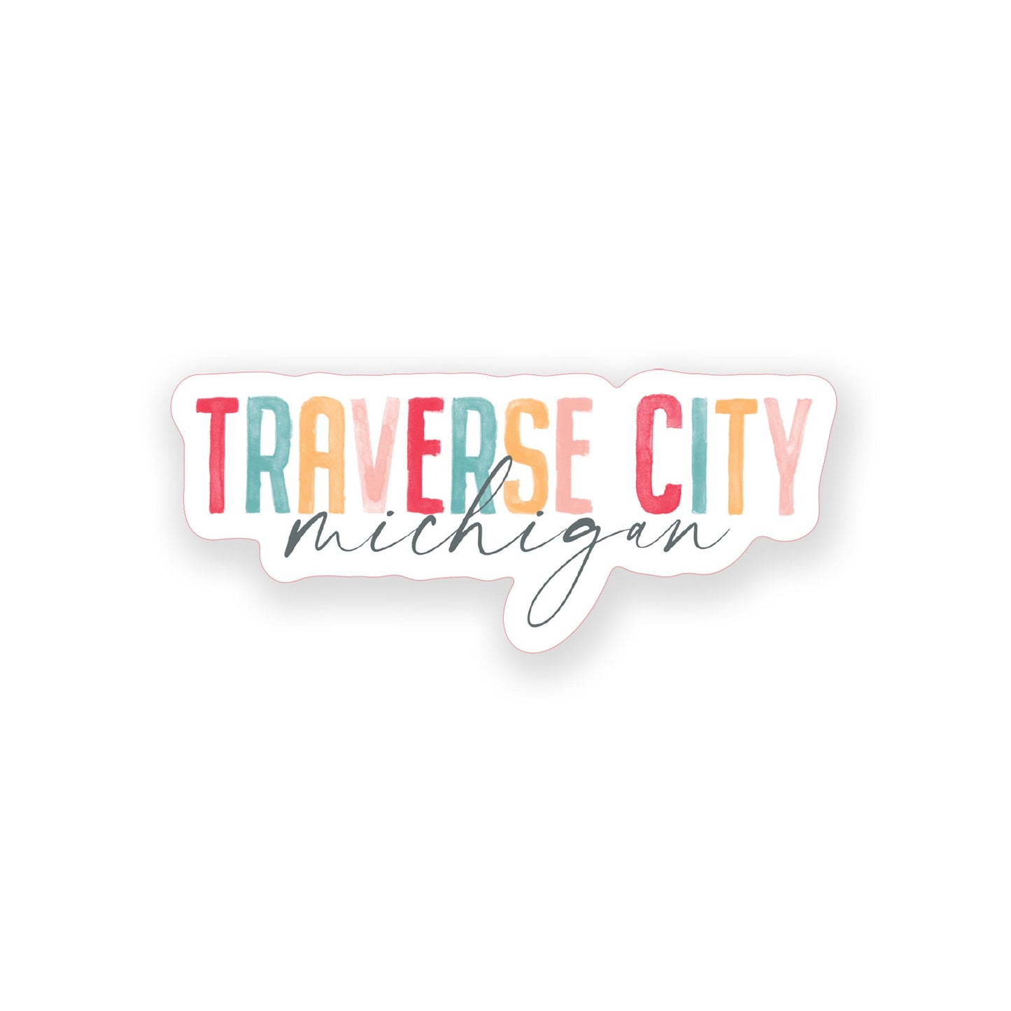 Vinyl Sticker-Watercolor City Traverse City Michigan -0