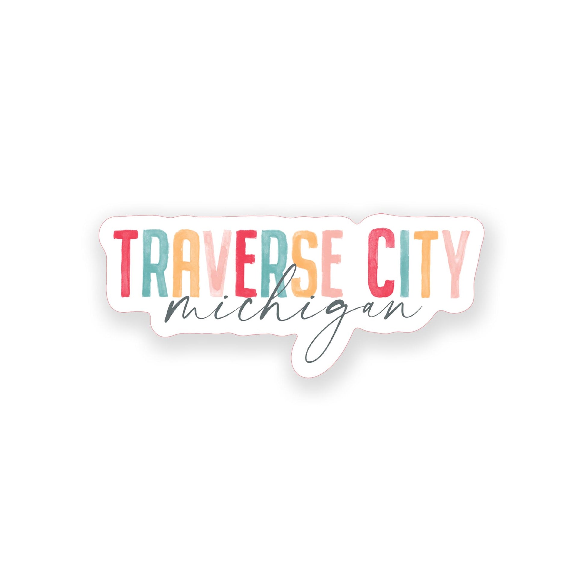 Vinyl Sticker-Watercolor City Traverse City Michigan -0