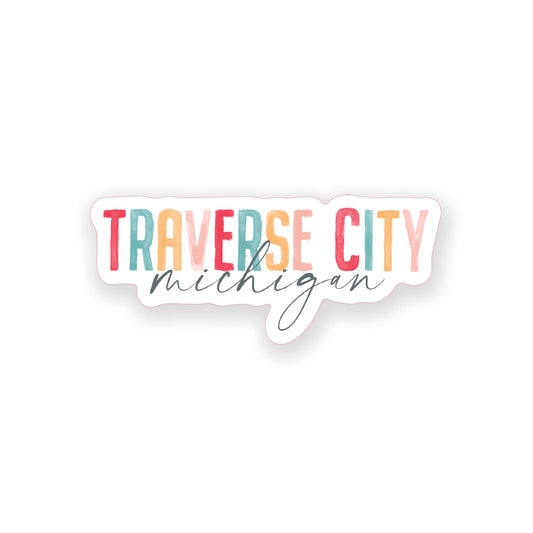 Vinyl Sticker-Watercolor City Traverse City Michigan -0