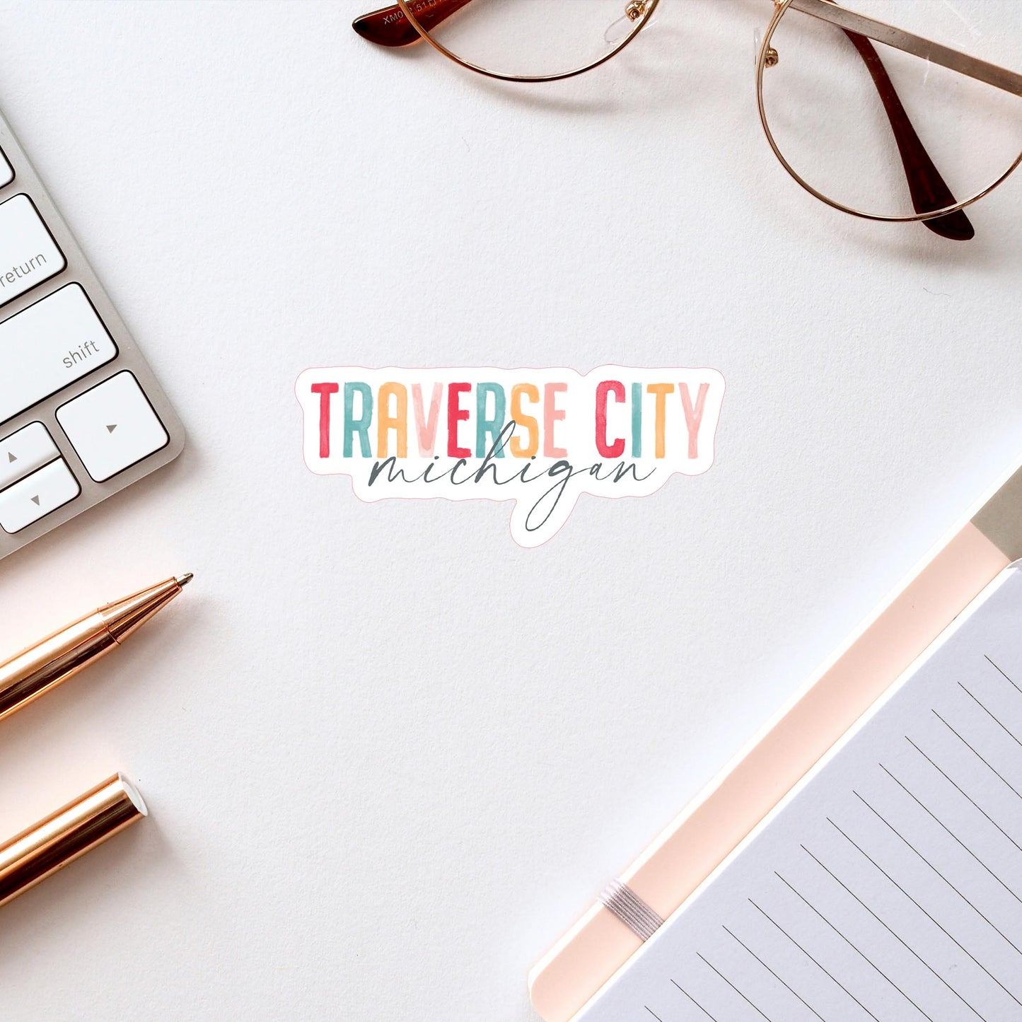 Vinyl Sticker-Watercolor City Traverse City Michigan -2