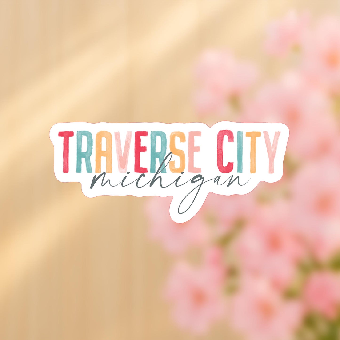 Vinyl Sticker-Watercolor City Traverse City Michigan -4