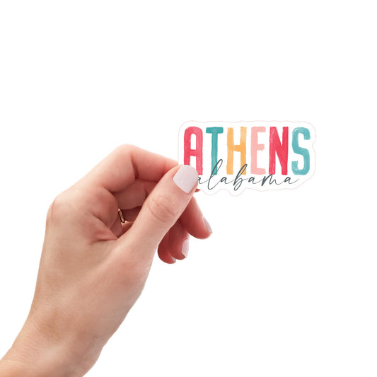 Vinyl Sticker-Watercolor City Athens Alabama -0