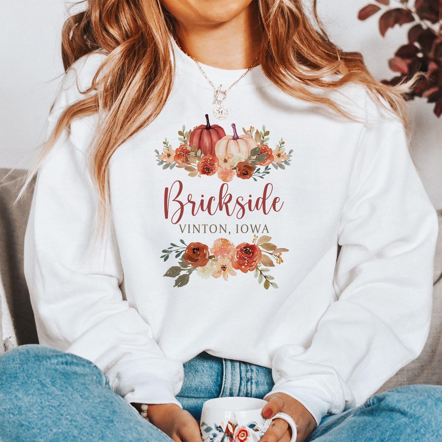Gildan Sweatshirt White-Fall & Harvest Brickside Vinton, Iowa