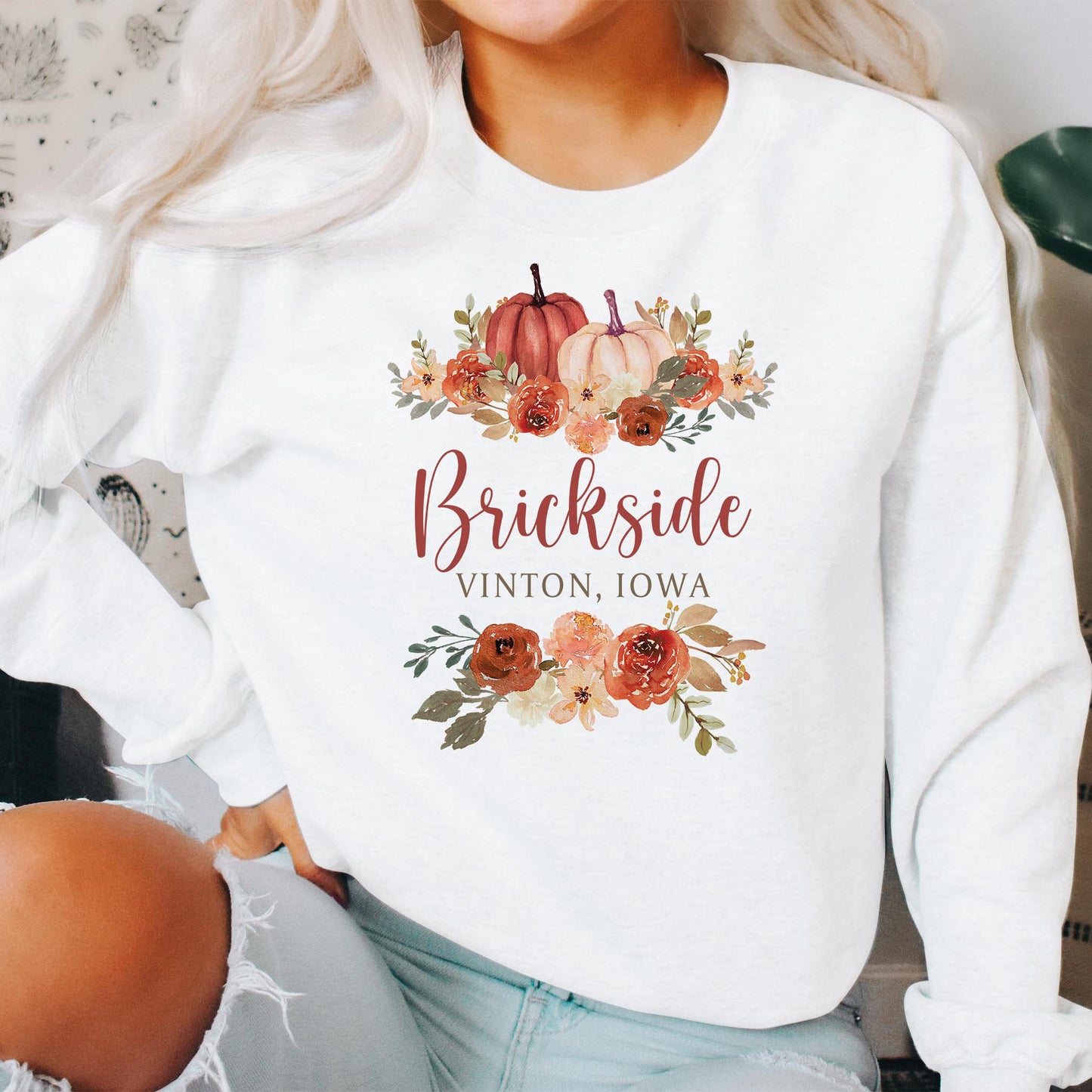 Gildan Sweatshirt White-Fall & Harvest Brickside Vinton, Iowa