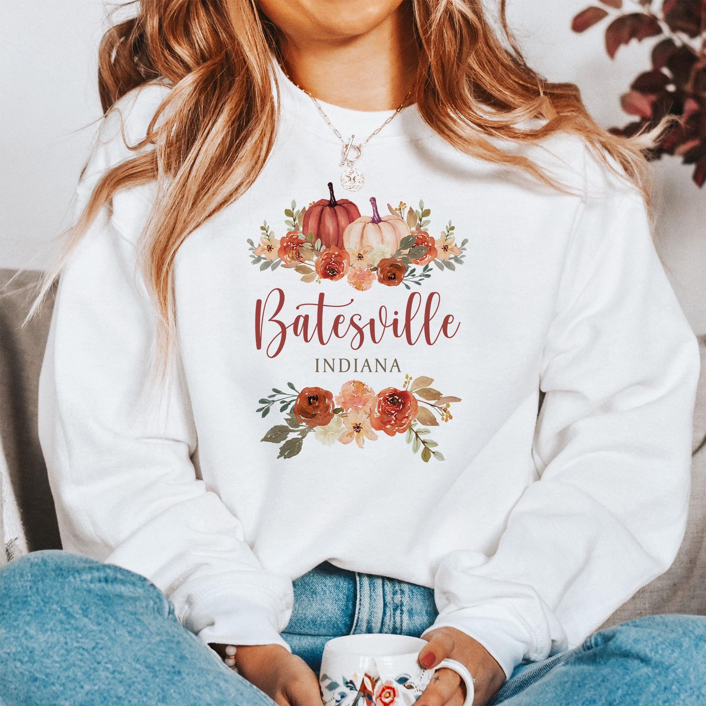 Gildan Sweatshirt White-Fall & Harvest Batesville Indiana