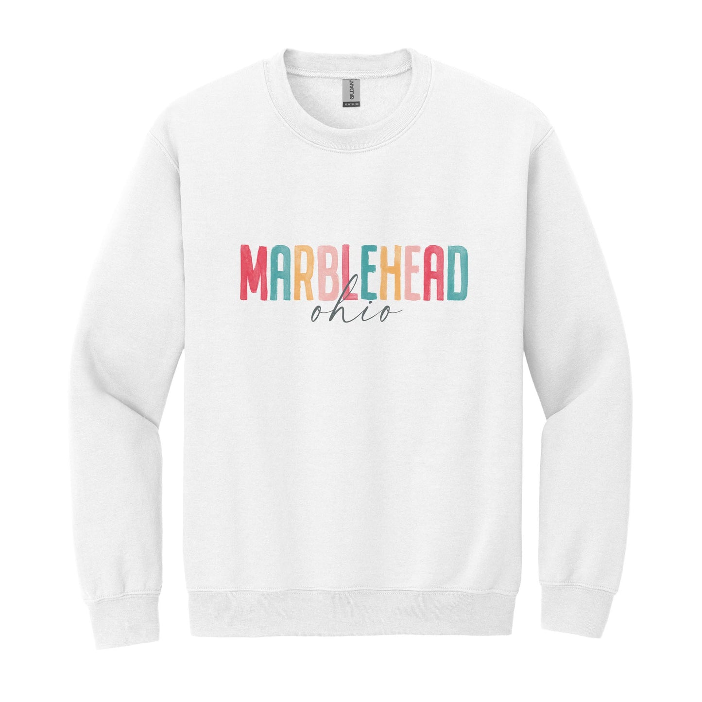 Gildan Sweatshirt White-Watercolor City Marblehead Ohio -0