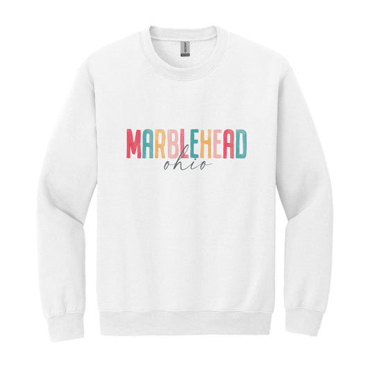 Gildan Sweatshirt White-Watercolor City Marblehead Ohio -0