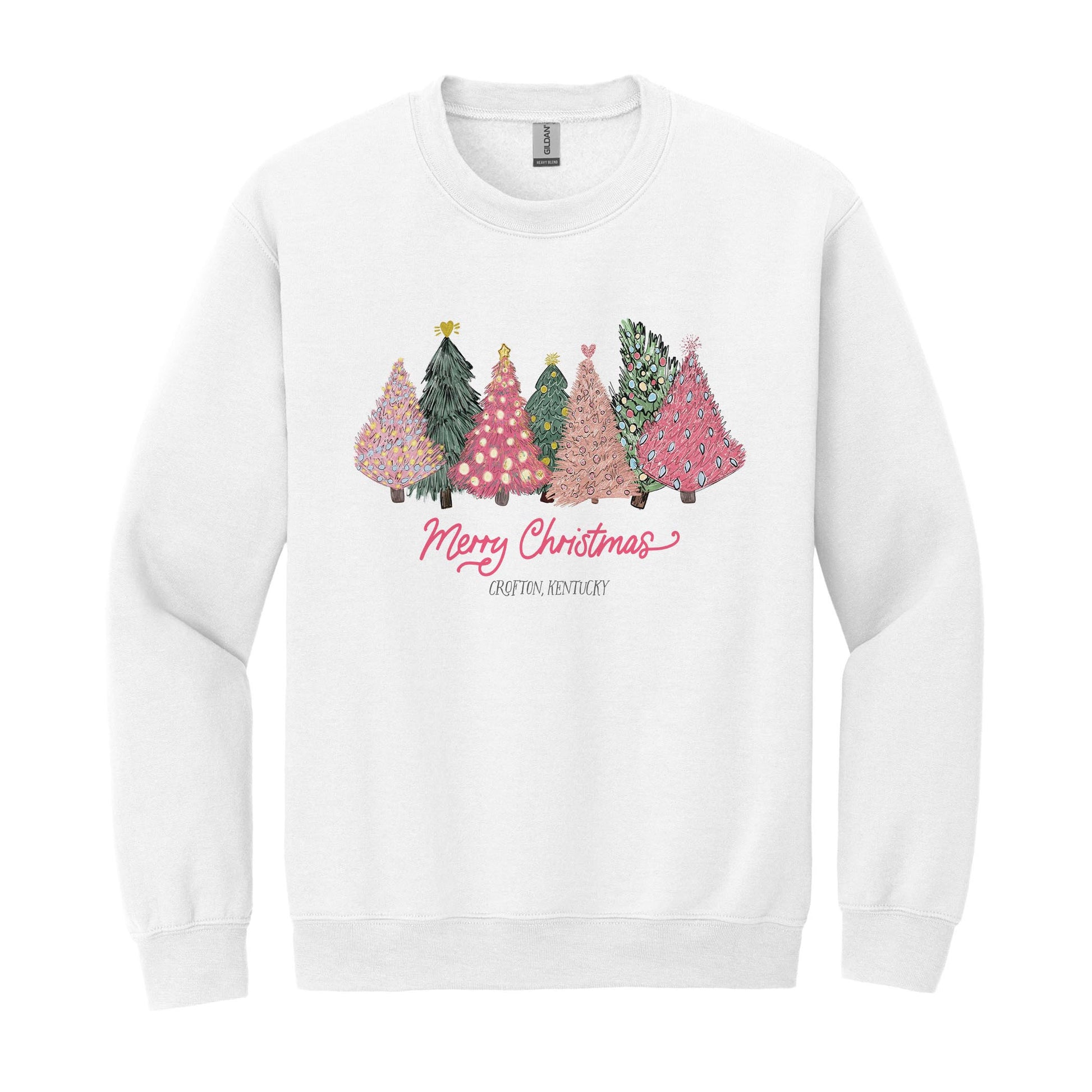 Gildan Sweatshirt White-Pink Trees Crofton Kentucky -0