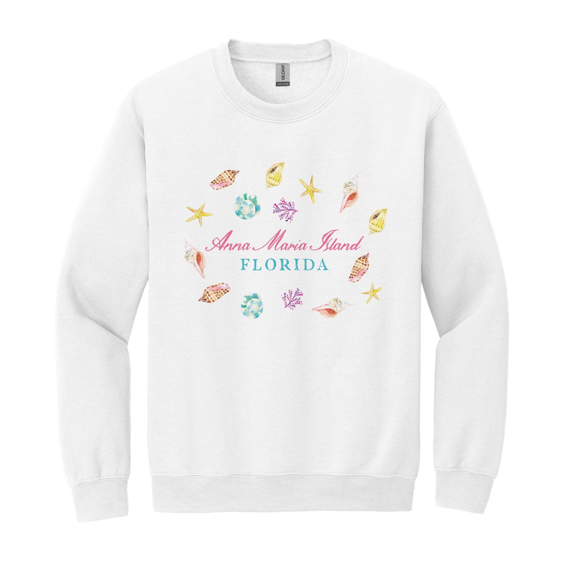Gildan Sweatshirt White-Shells & Shoreline Anna Maria Island Florida -0