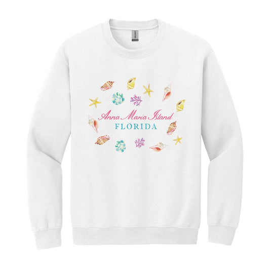 Gildan Sweatshirt White-Shells & Shoreline Anna Maria Island Florida -0