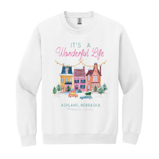 Gildan Sweatshirt White-It's A Wonderful Life Ashland Nebraska -0
