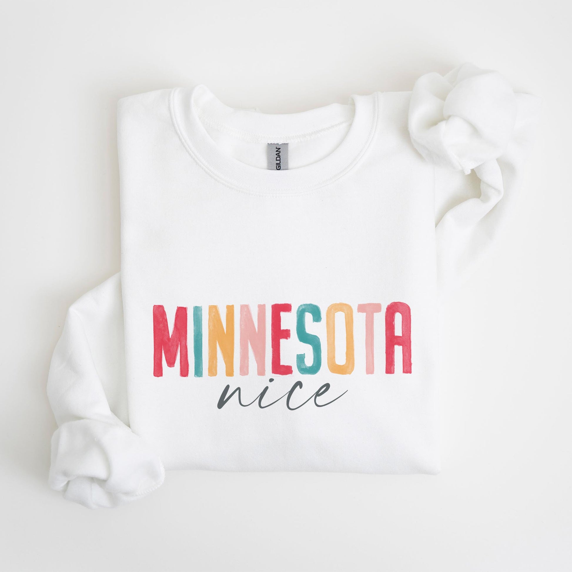 Gildan Sweatshirt White-Watercolor City Minnesota Nice -4