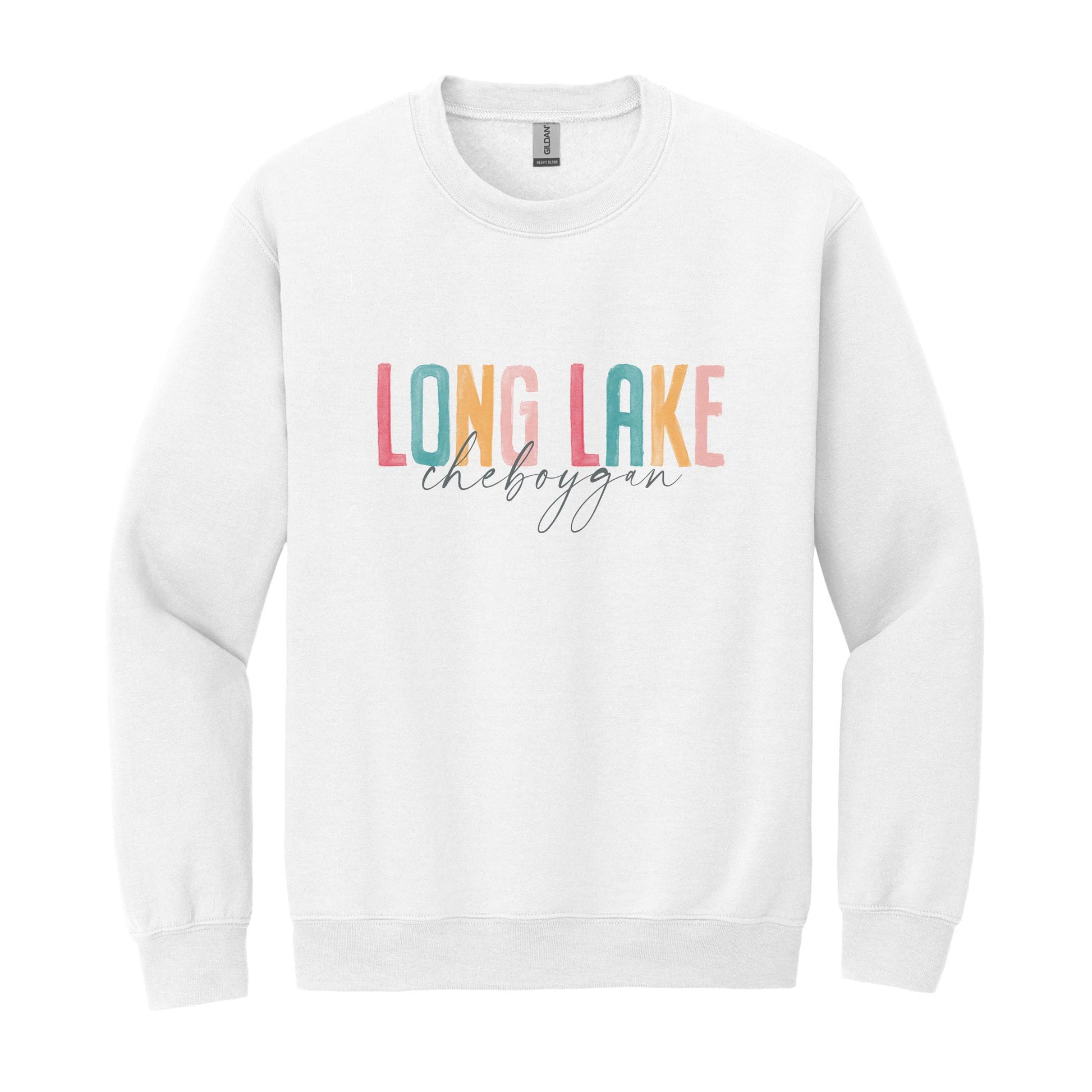 Gildan Sweatshirt White-Watercolor City Long Lake Cheboygan -0