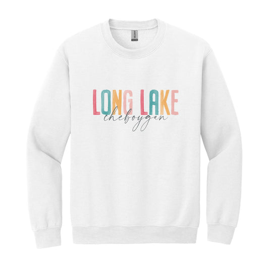 Gildan Sweatshirt White-Watercolor City Long Lake Cheboygan -0