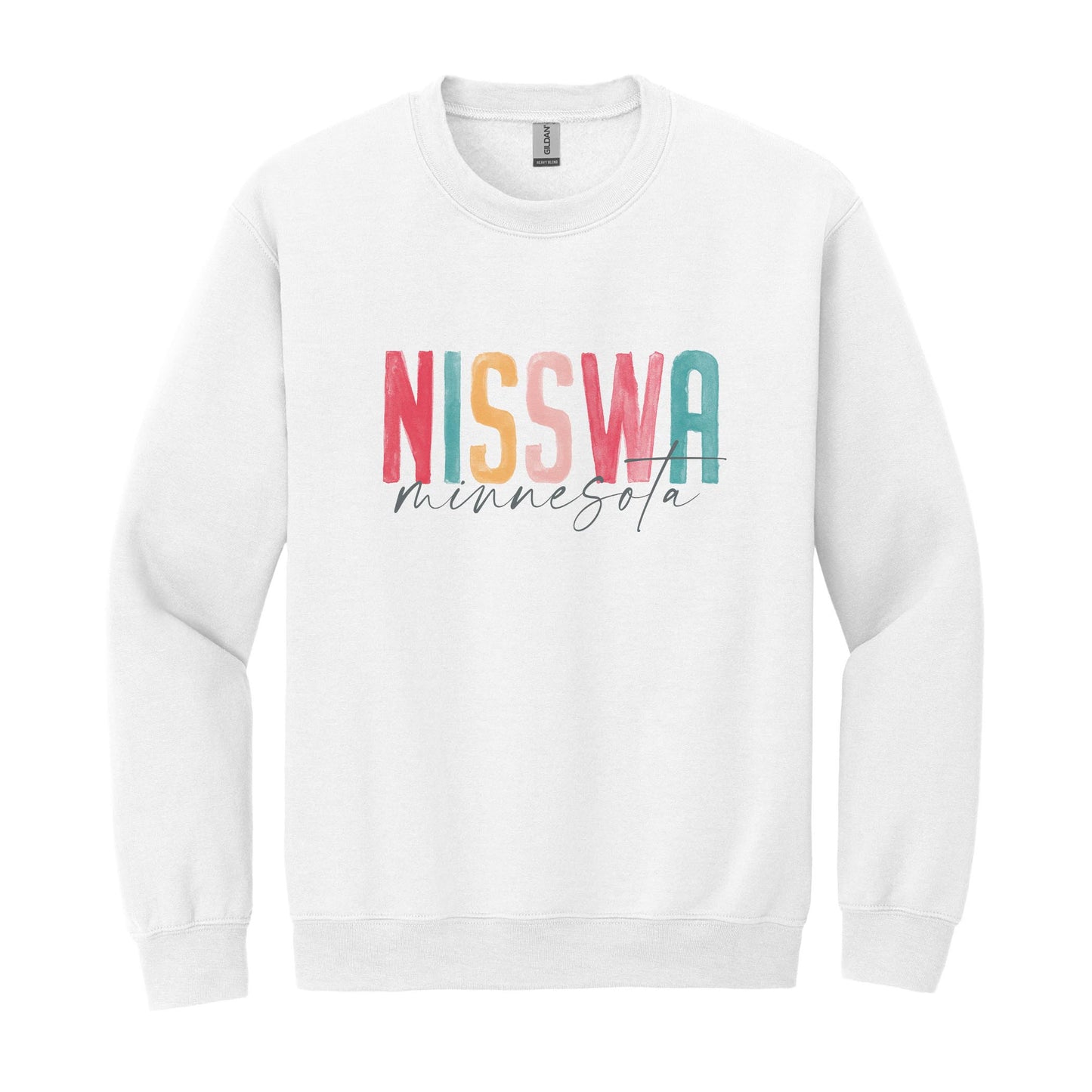 Gildan Sweatshirt White-Watercolor City Nisswa Minnesota -0