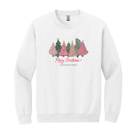 Gildan Sweatshirt White-Pink Trees Cheyenne Botanic Gardens