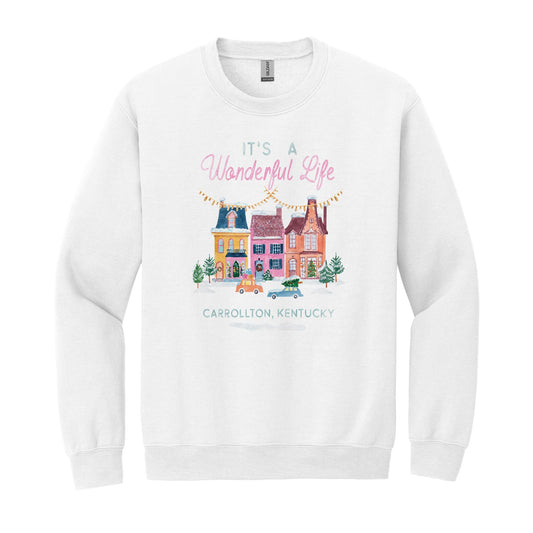 Gildan Sweatshirt White-It's A Wonderful Life Carrollton Kentucky