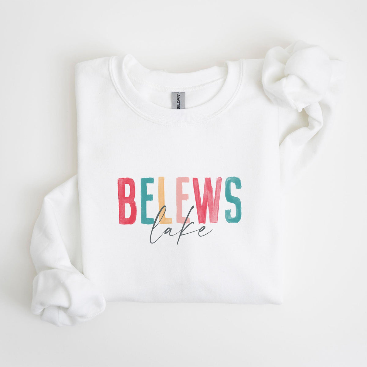 Gildan Sweatshirt White-Watercolor City Belews Lake -4