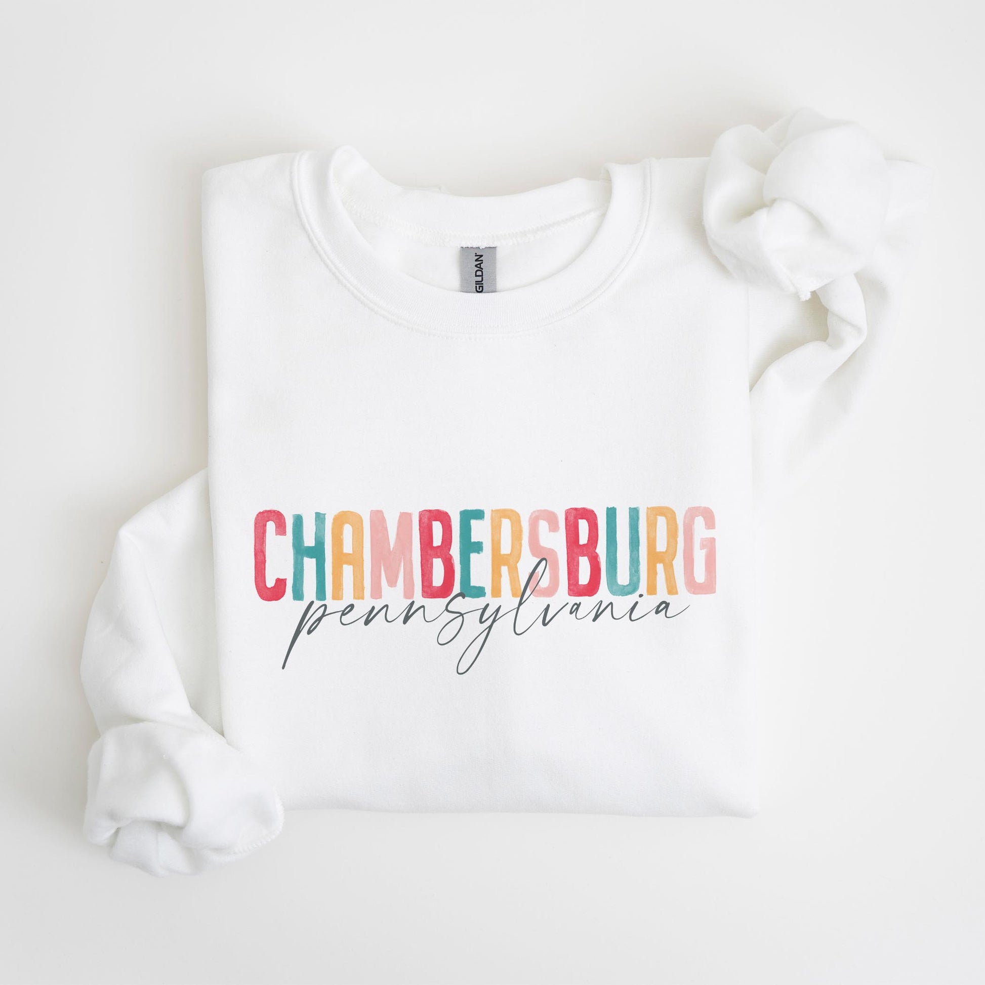Gildan Sweatshirt White-Watercolor City Chambersburg Pennsylvania -4