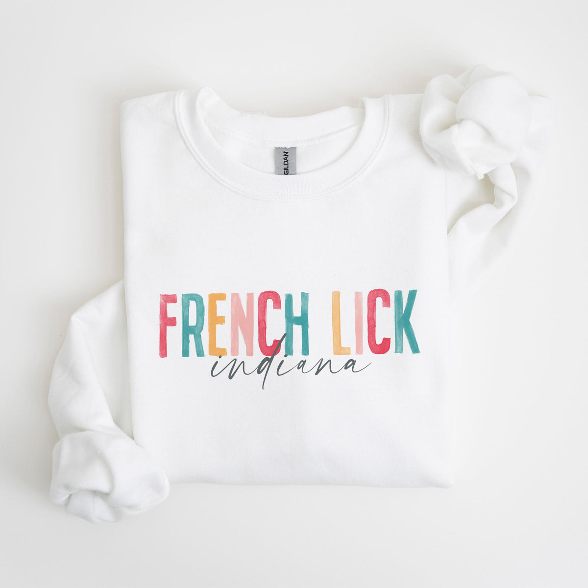 Gildan Sweatshirt White-Watercolor City French Lick Indiana -4