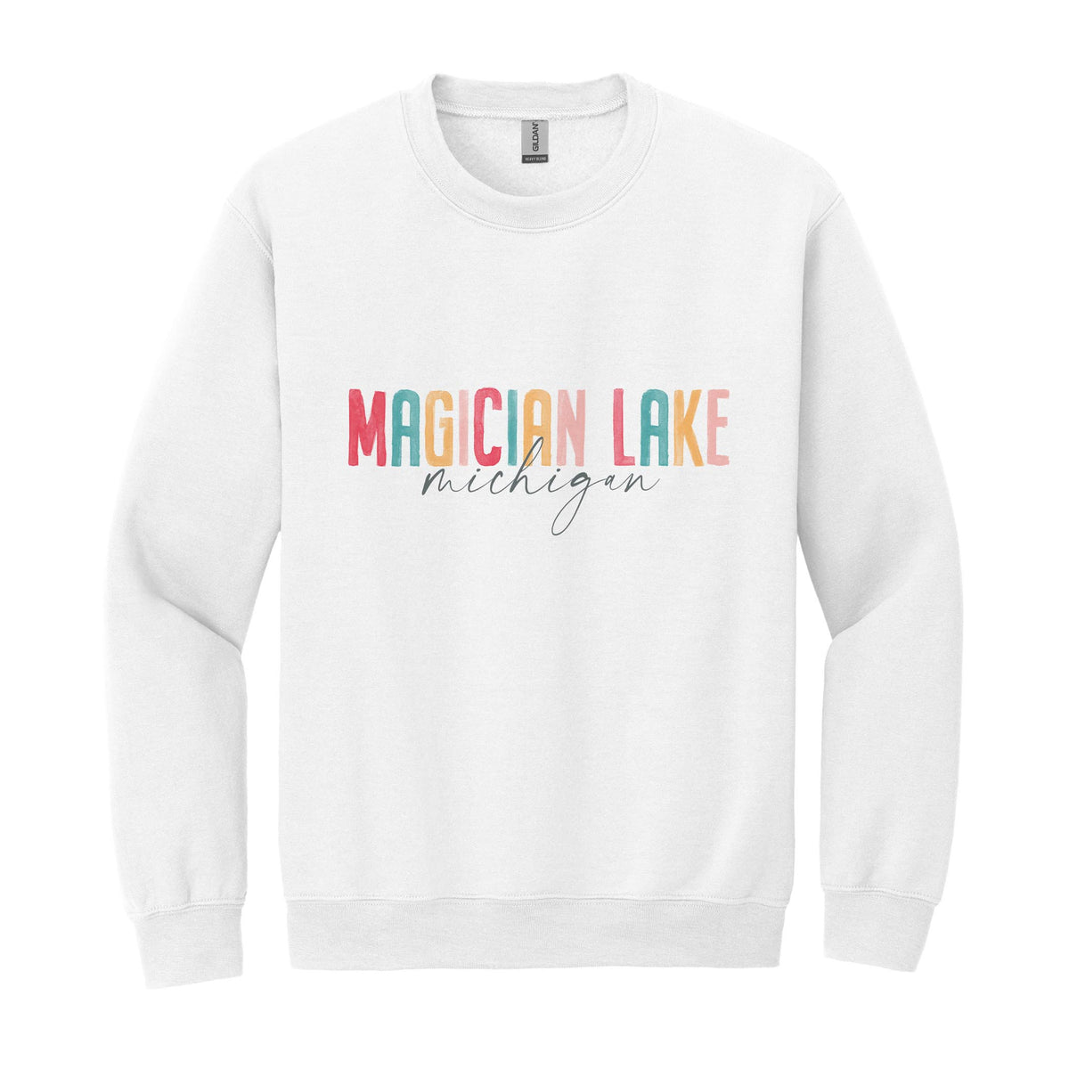 Gildan Sweatshirt White-Watercolor City Magician Lake Michigan -0