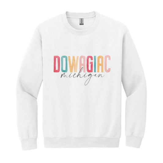 Gildan Sweatshirt White-Watercolor City Dowagiac Michigan -0
