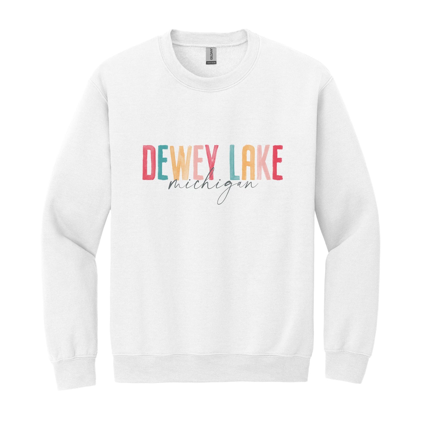 Gildan Sweatshirt White-Watercolor City Dewey Lake Michigan -0