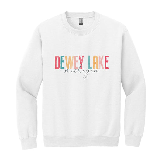 Gildan Sweatshirt White-Watercolor City Dewey Lake Michigan -0