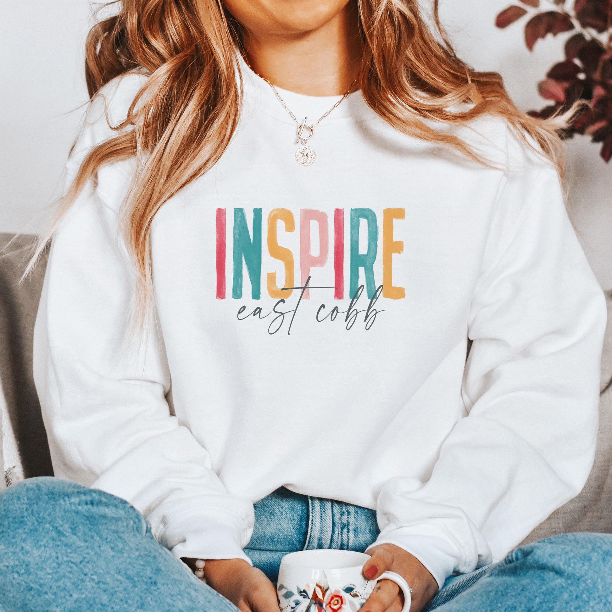 Gildan Sweatshirt White-Watercolor City Inspire East Cobb -1