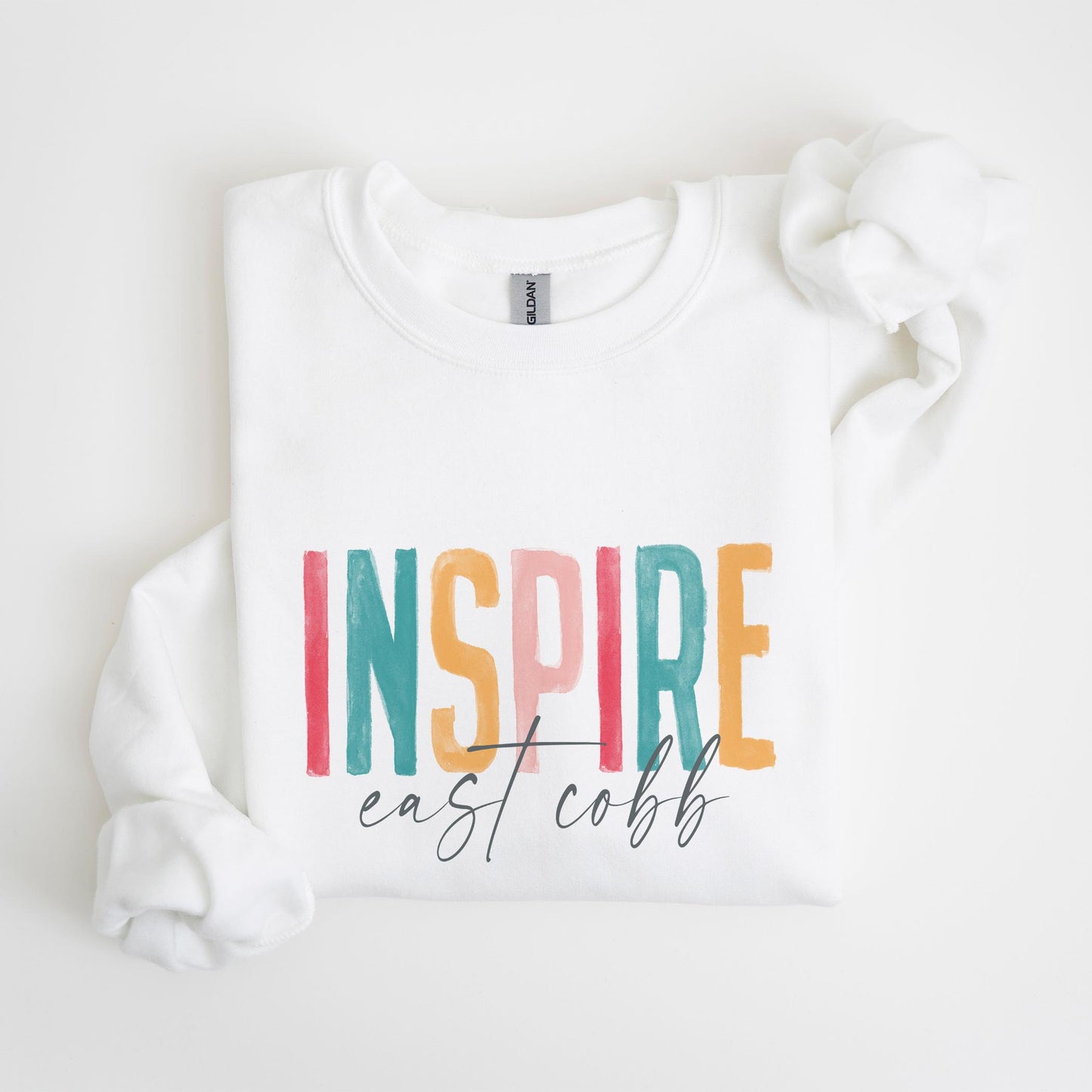 Gildan Sweatshirt White-Watercolor City Inspire East Cobb -4