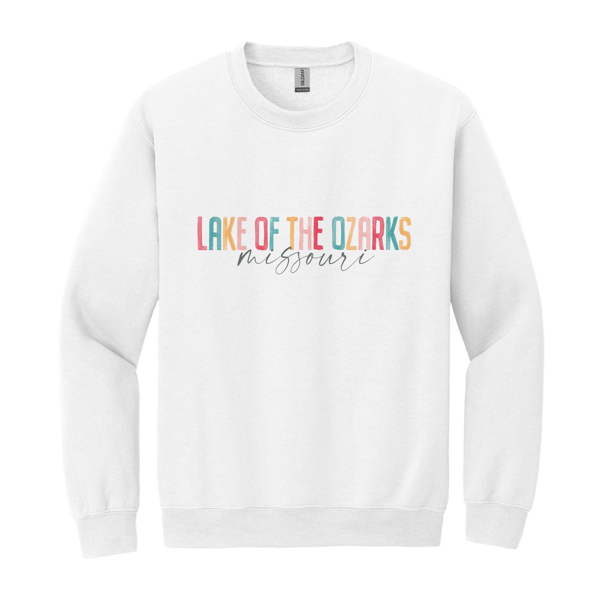 Gildan Sweatshirt White-Watercolor City Lake of the Ozarks Missouri -0