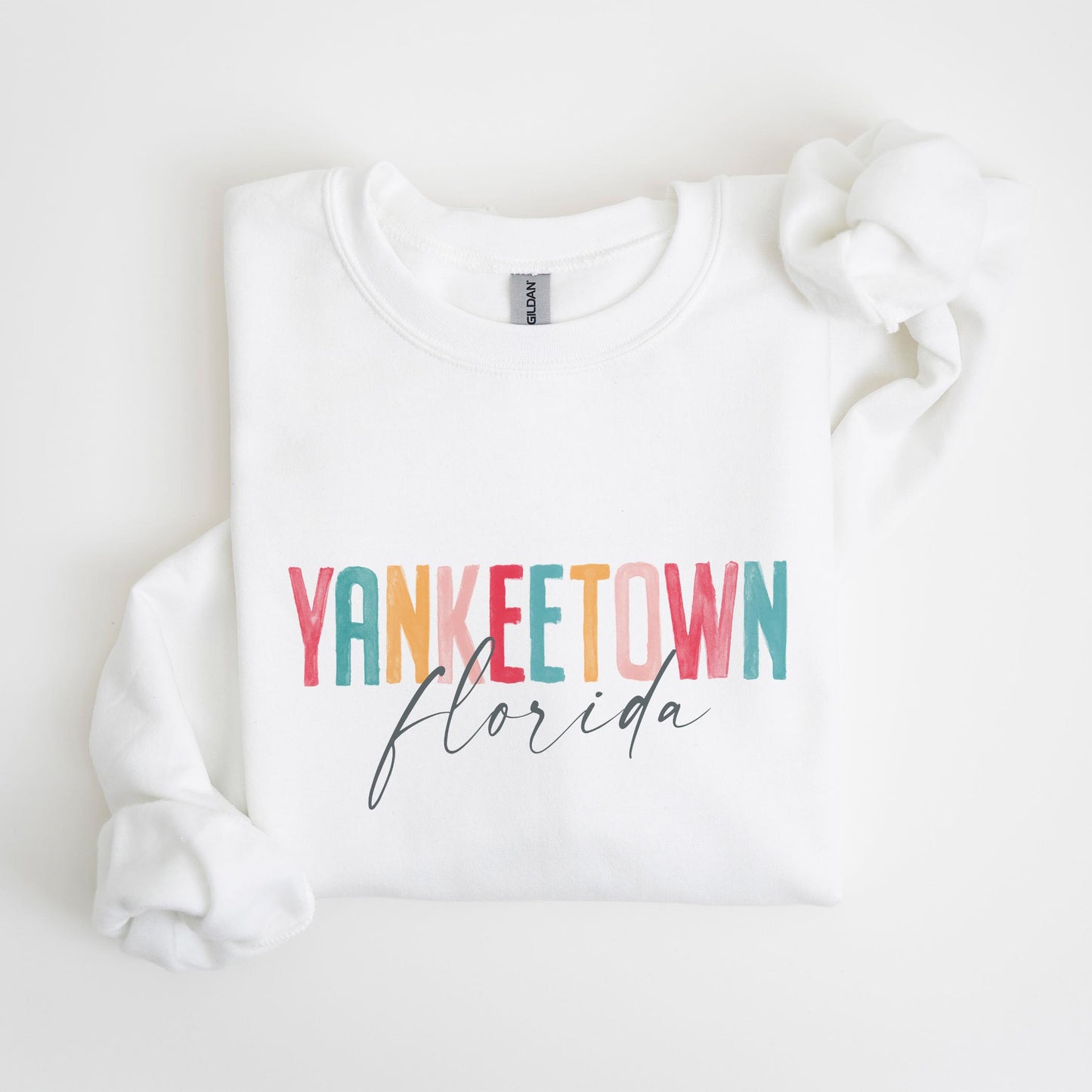 Gildan Sweatshirt White-Watercolor City Yankeetown Florida -4