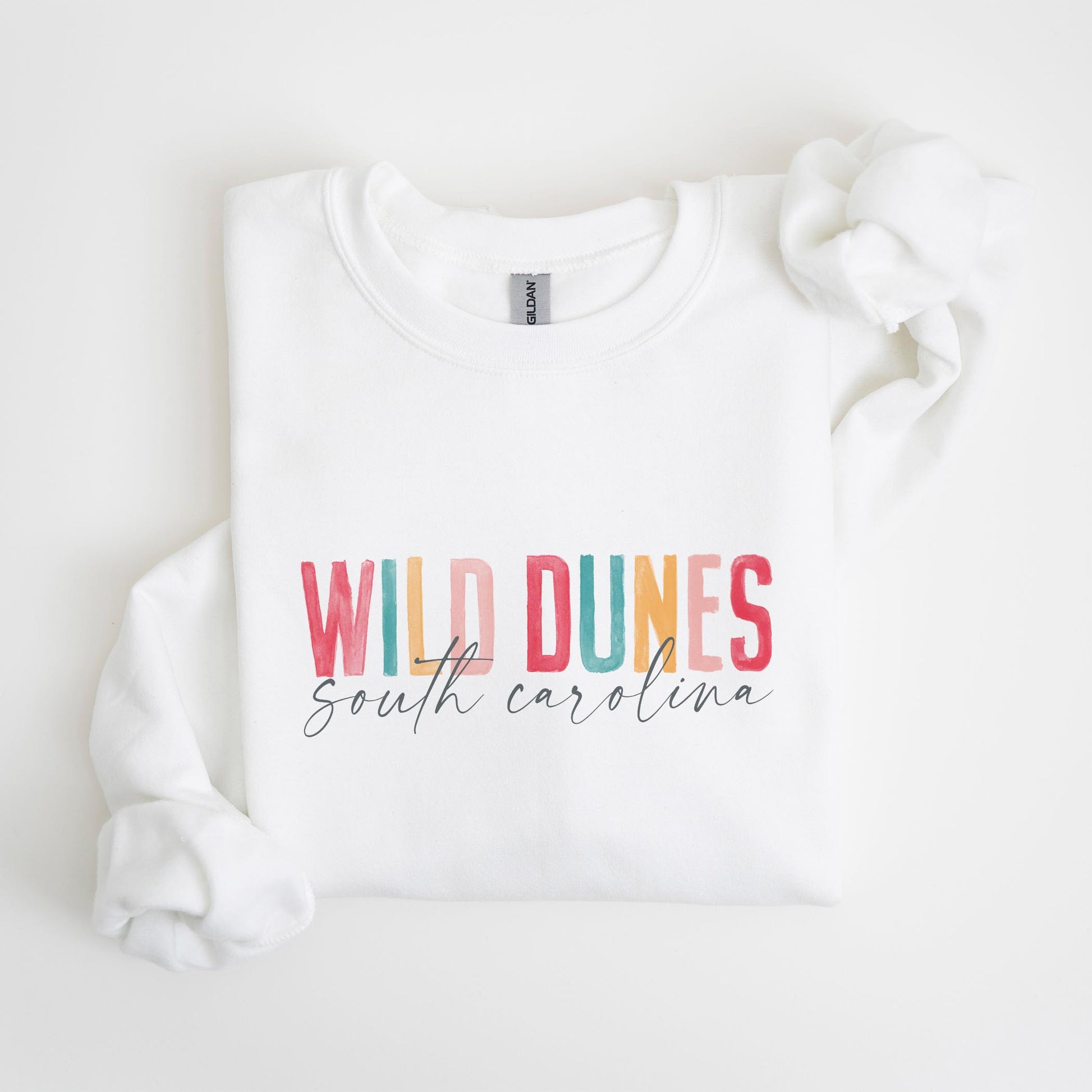Gildan Sweatshirt White-Watercolor City Wild Dunes South Carolina -4