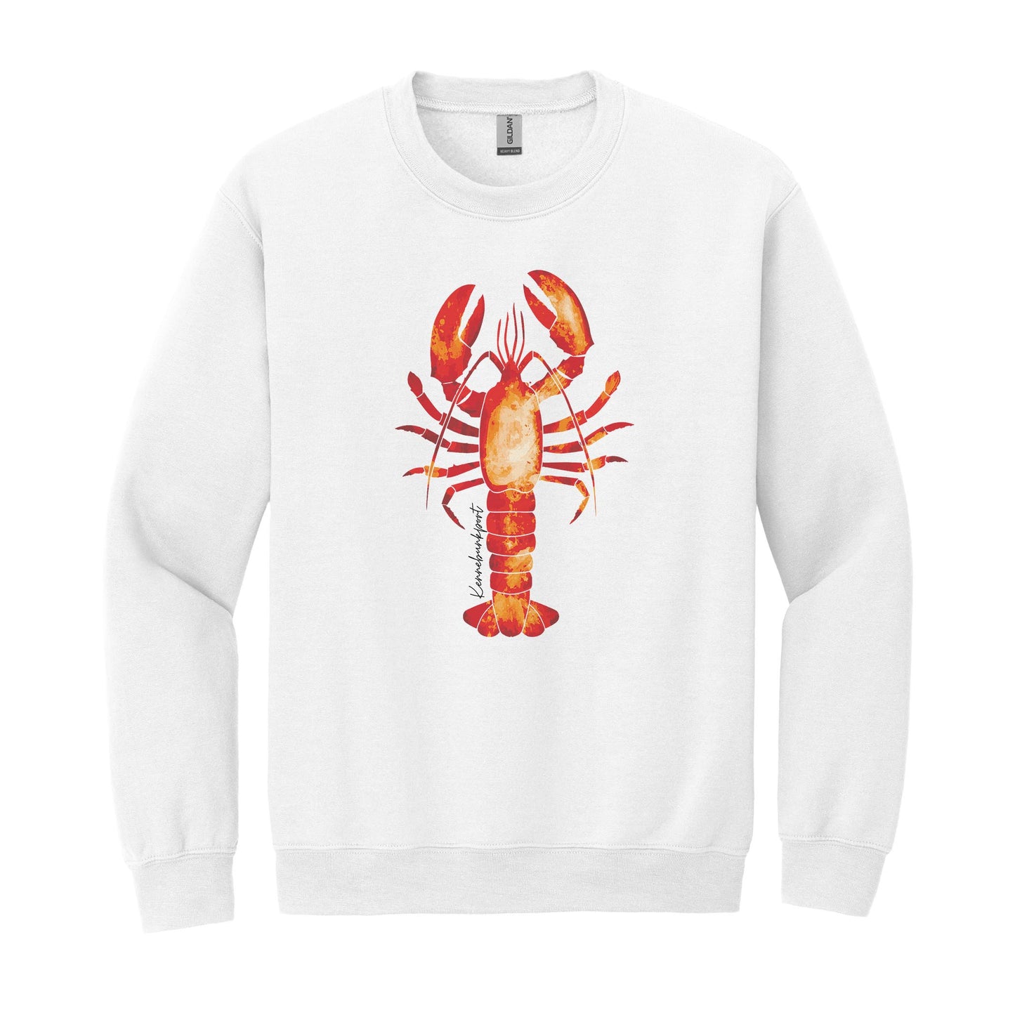 Gildan Sweatshirt White-Kennebunkport Maine Orange Lobster