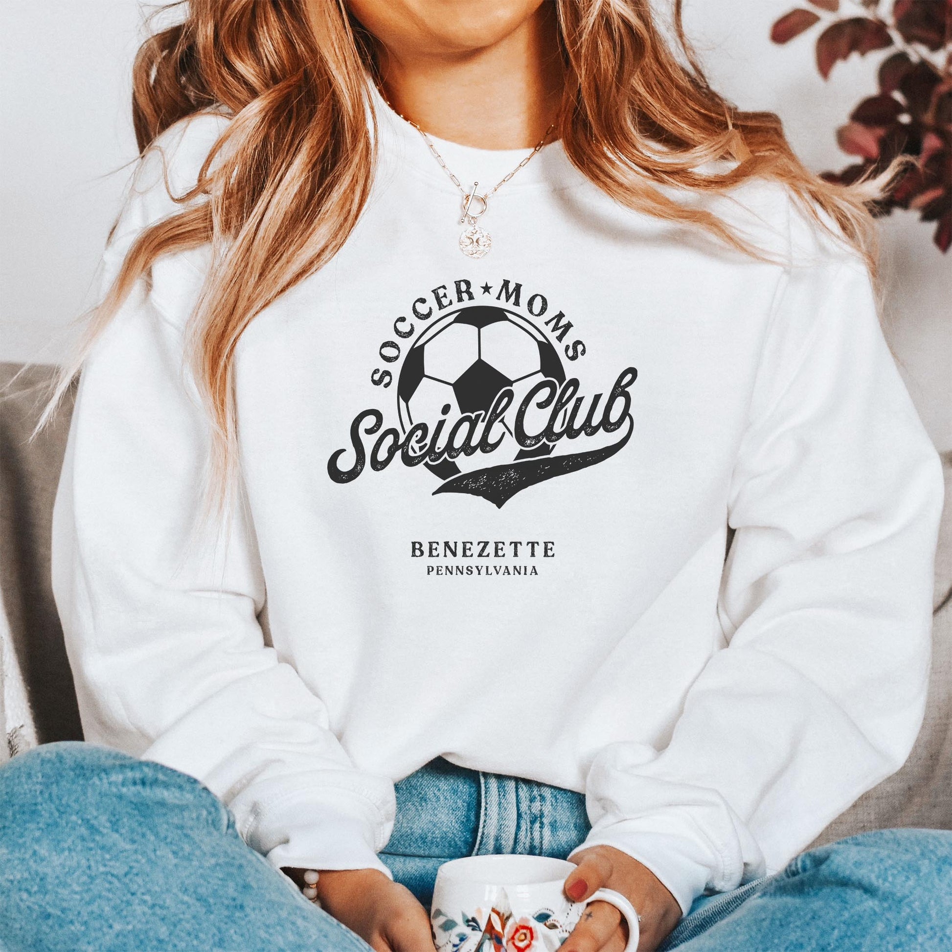 Gildan Sweatshirt White-Soccer Mom | Custom | Personalize -1
