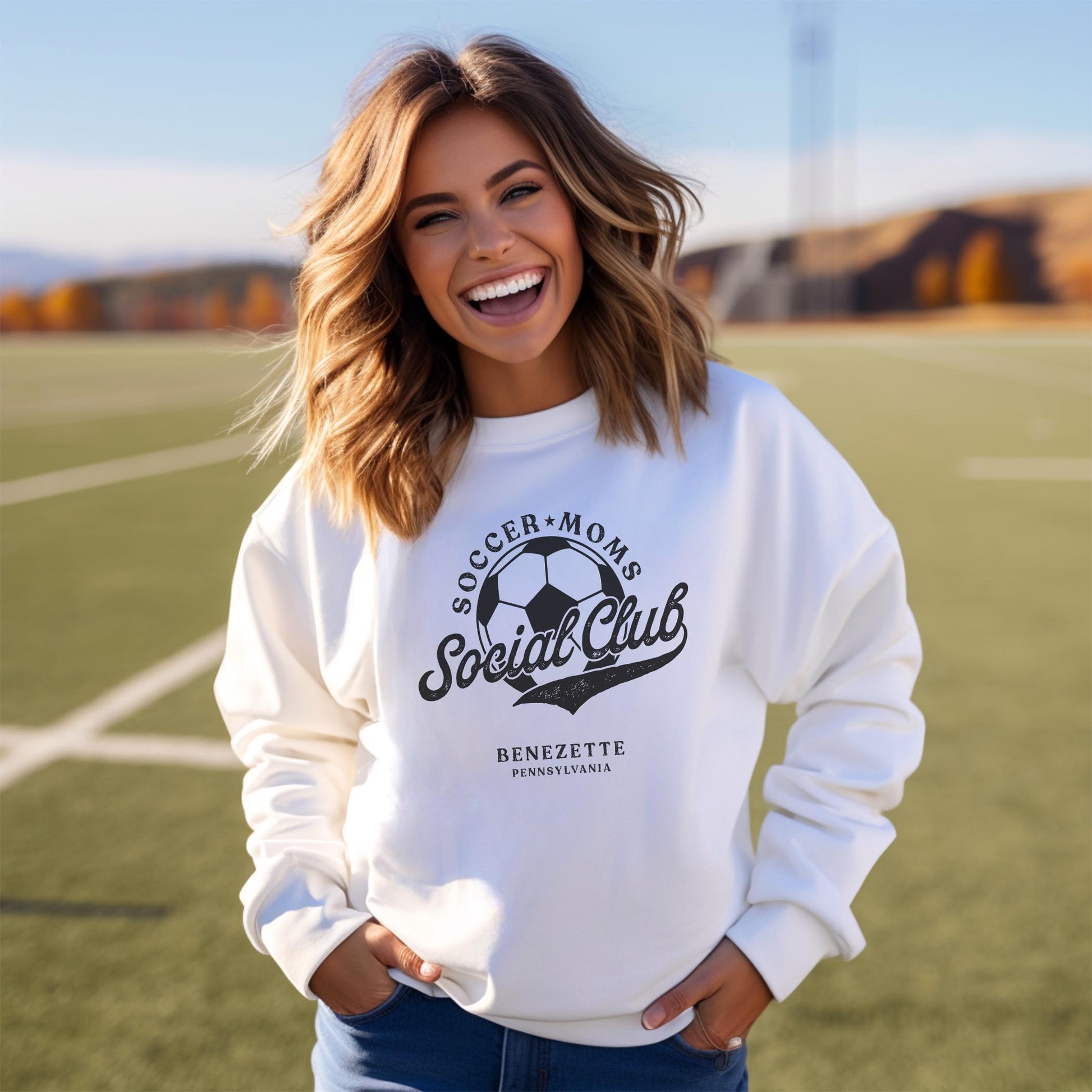 Gildan Sweatshirt White-Soccer Mom | Custom | Personalize -3
