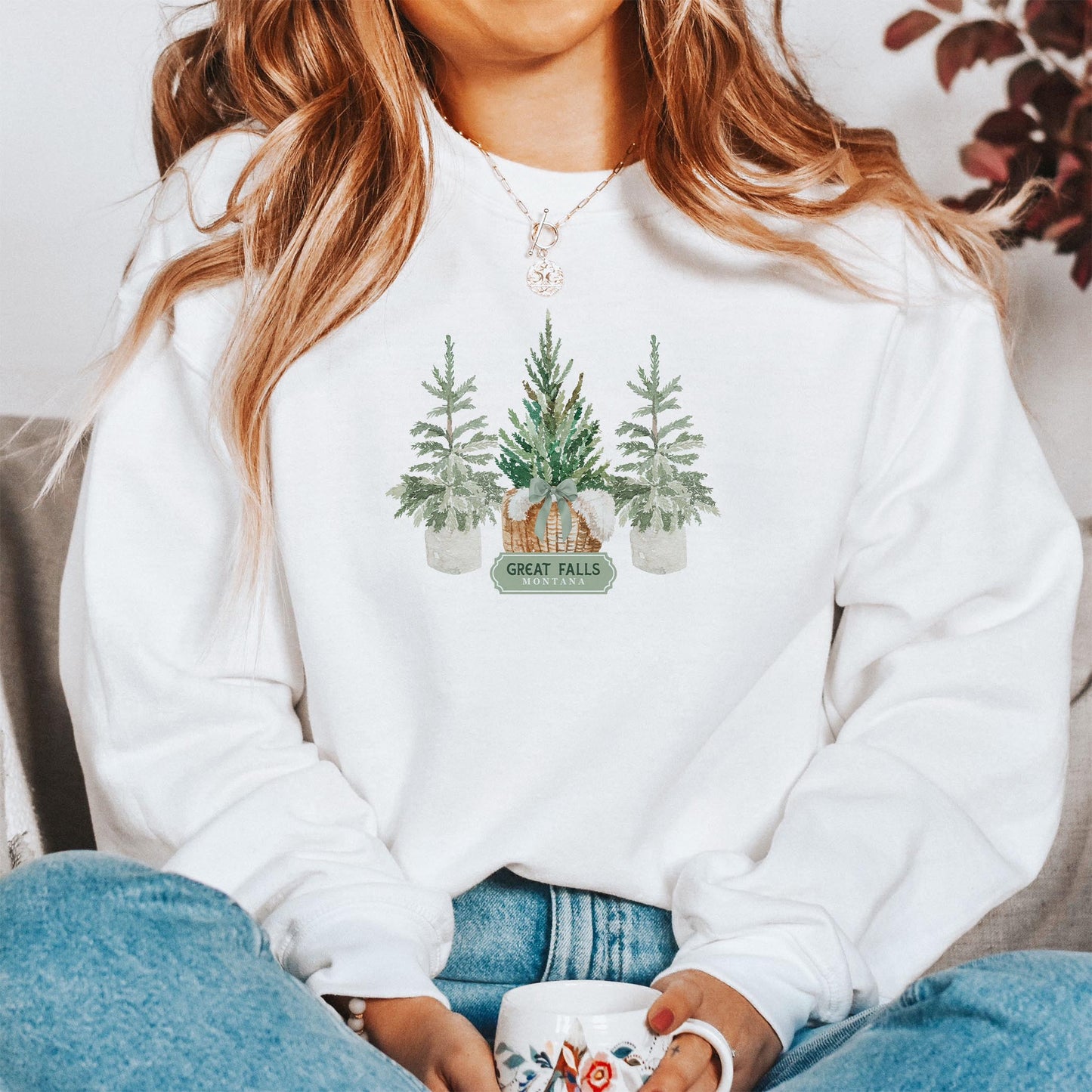 Gildan Sweatshirt White-Love+Local Woodland -1