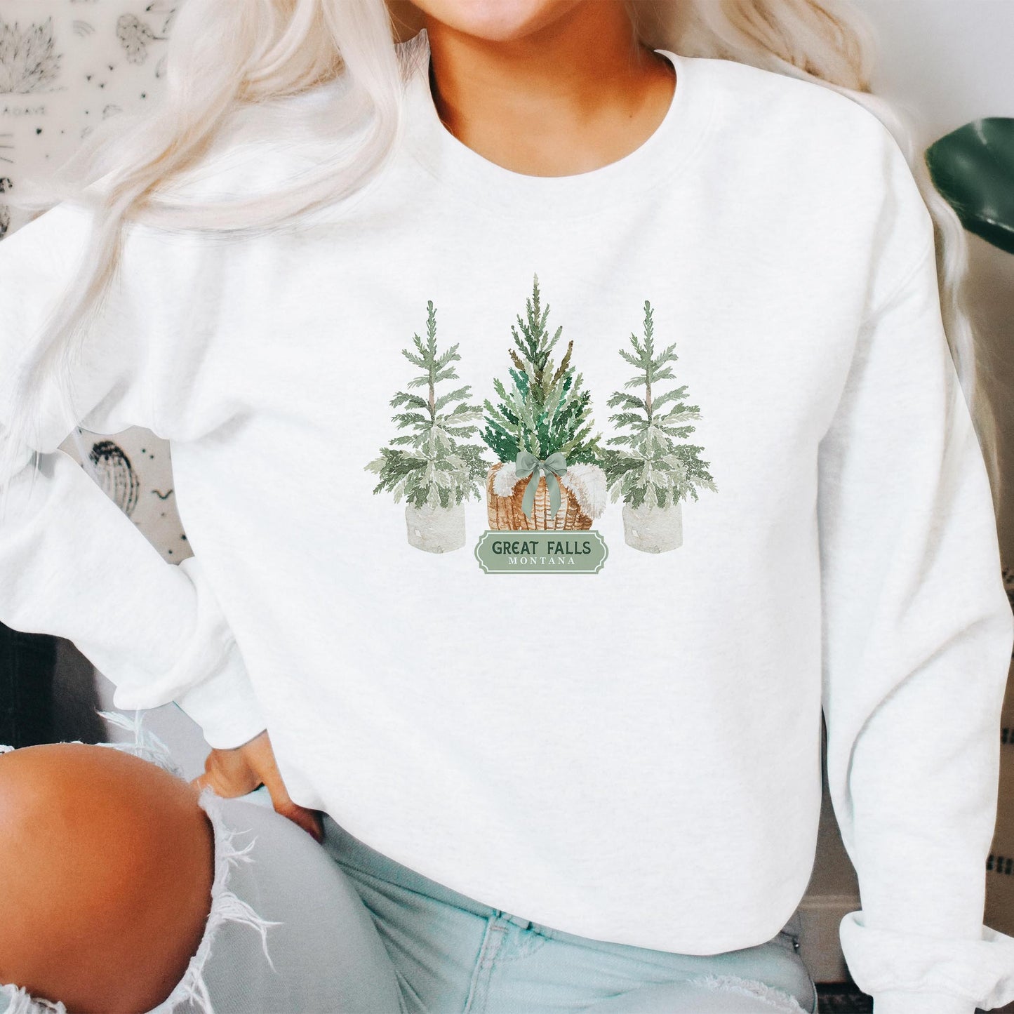 Gildan Sweatshirt White-Love+Local Woodland -2