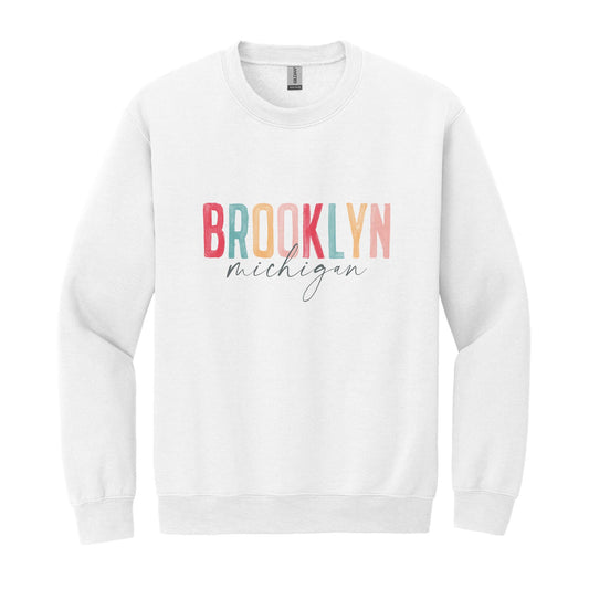 Gildan Sweatshirt White-Watercolor City Brooklyn Michigan -0