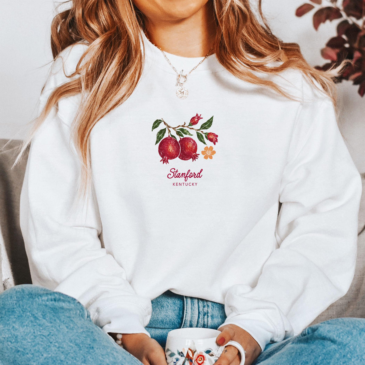 Gildan Sweatshirt White-Autumn Orchard | Custom | Your City & State -1