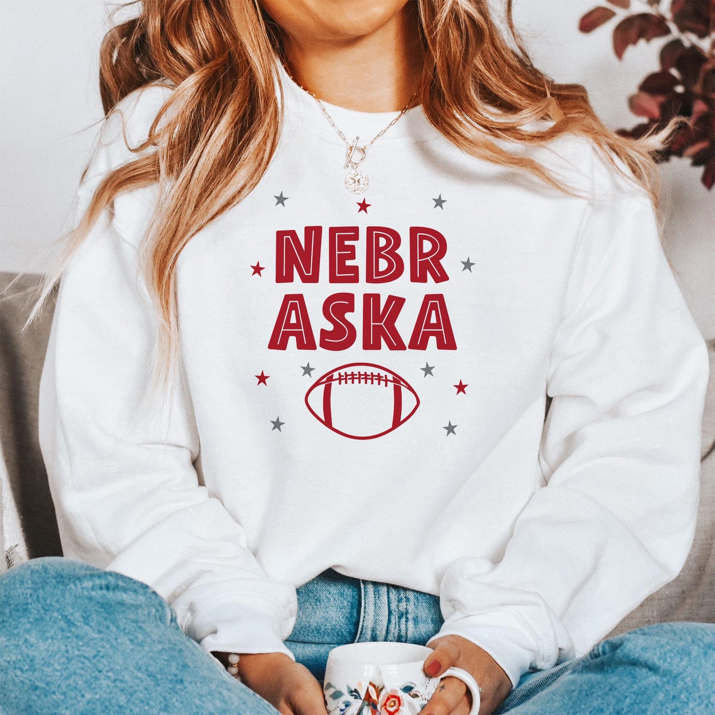 Gildan Sweatshirt White-Game Day Stars Nebraska Football Red & Grey