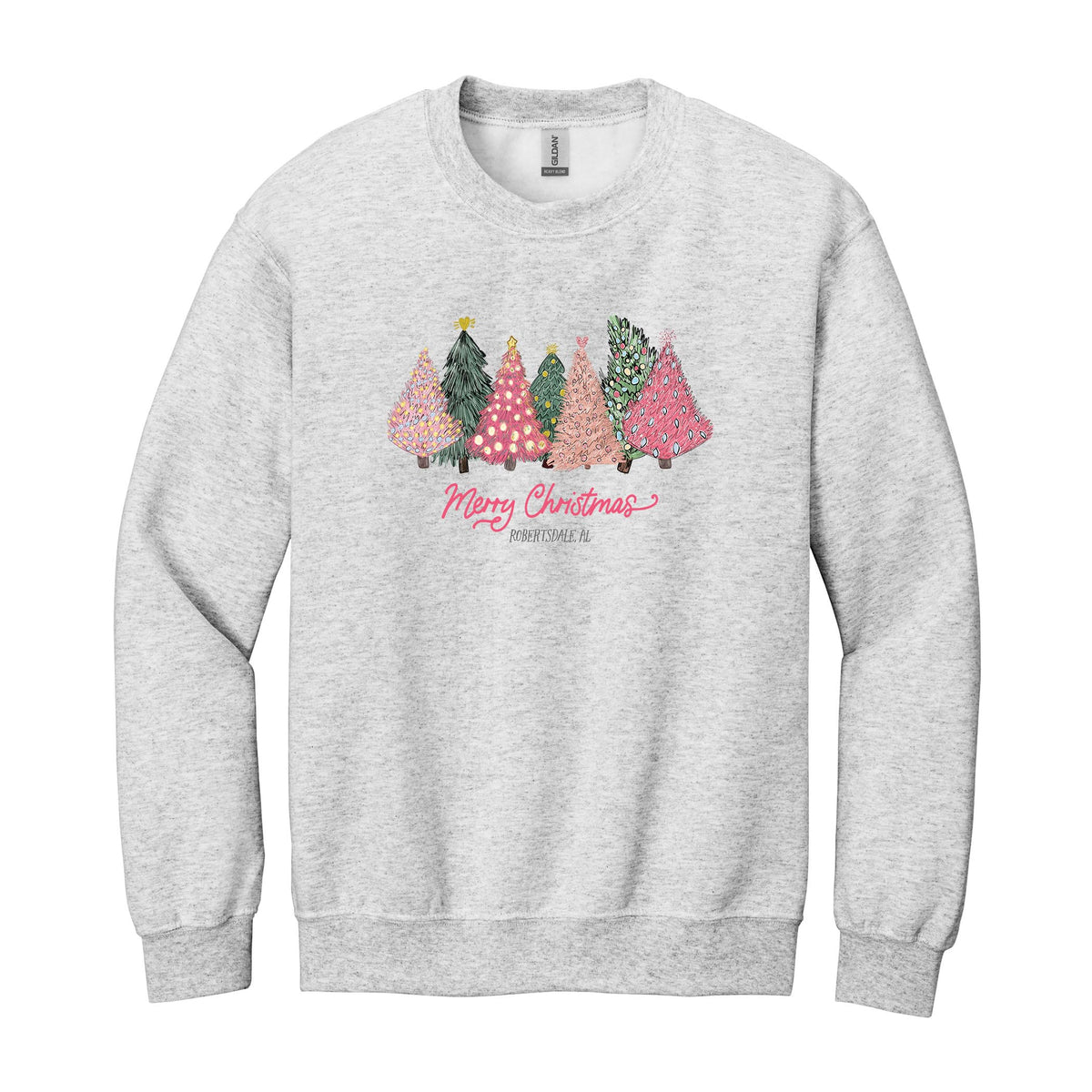 Gildan Sweatshirt Ash Grey-Pink Trees Robertsdale Alabama -0
