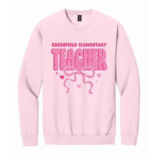 Gildan Sweatshirt Light Pink-Classroom Coquette Teacher Bow -0