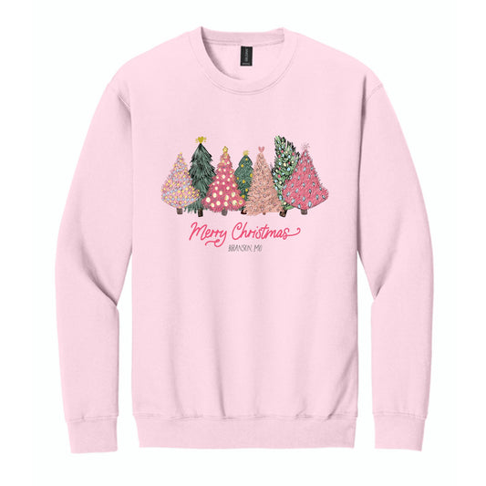 Gildan Sweatshirt Light Pink-Pink Christmas Trees Branson Missouri -0