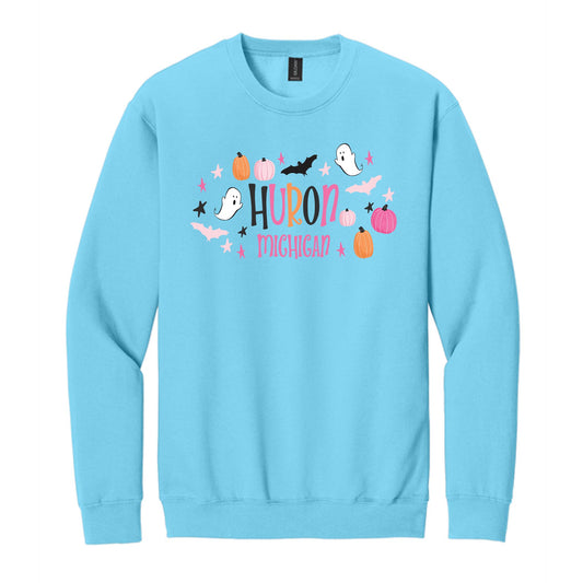 Gildan Sweatshirt Sky Blue-Happy Ghost Huron Michigan -0