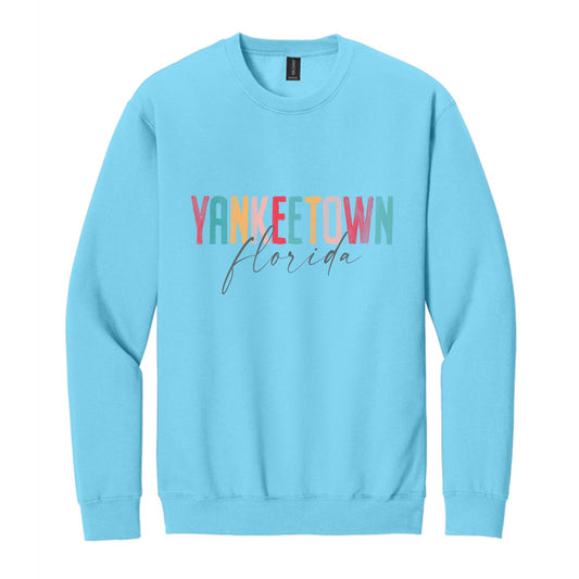 Gildan Sweatshirt Sky Blue-Watercolor City Yankeetown Florida -0
